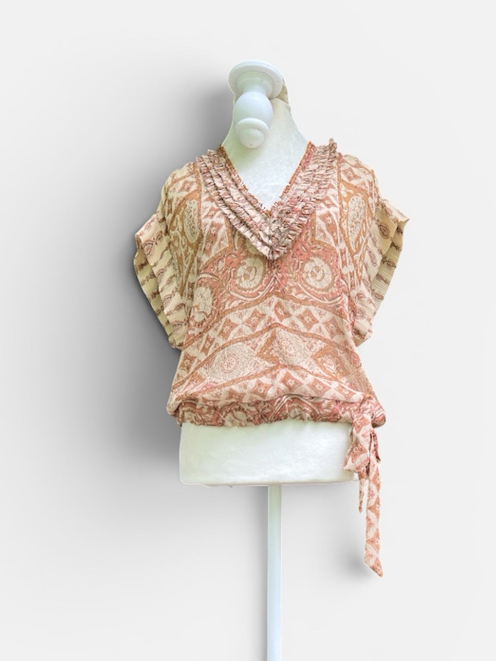 Anthropologie Burning Torch Silk Bohemian V-Neck Ruffle Blouse Size XS